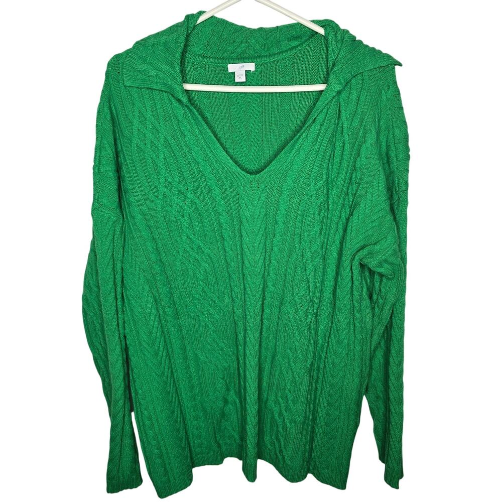 Women's J. Jill Green Meadow Cable Knit Polo Sweater Size XL Tall - Picture 2 of 8